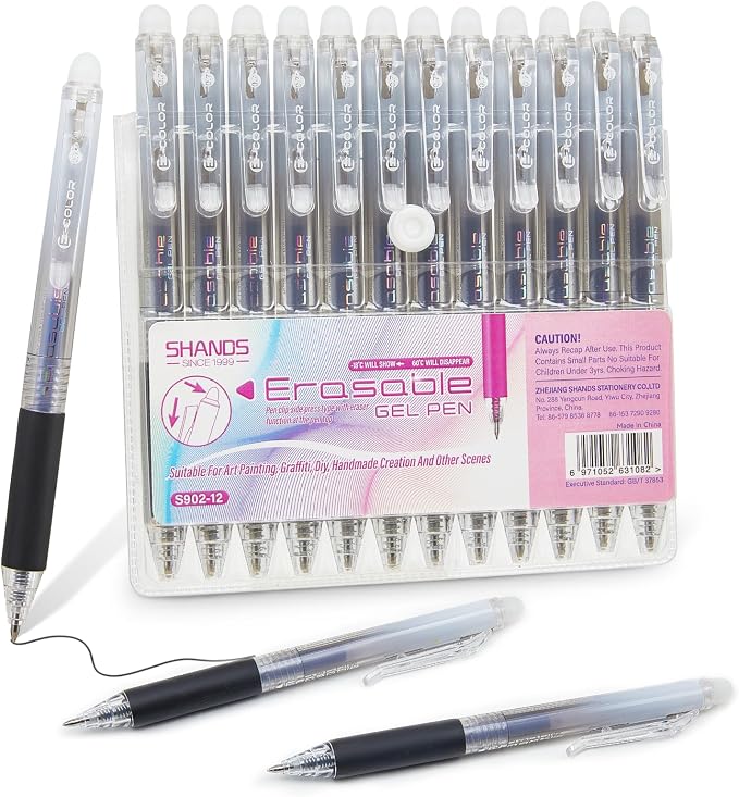 12Pcs Retractable Erasable Gel Pens Clicker, Fine Point 0.7mm Smooth Writing by Unknown
