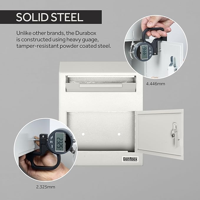 Drop Box Deposit Safe 12 x 4 x 15” Heavy Duty Steel Wall Mount Mailbox for Mail, Letters, Checks, Keys, Cash and more for Home, Office & Commercial Use (W500) (Gray)-DeskLoop Office