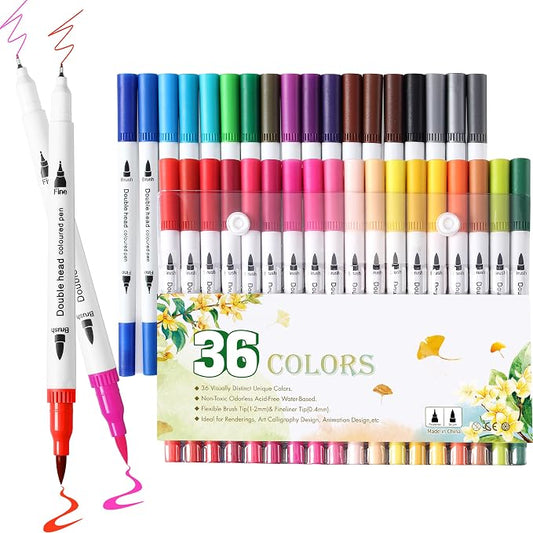 Upanic 36 Art Markers for Adult Coloring Books, Art Supplies | Fine & Brush by Upanic