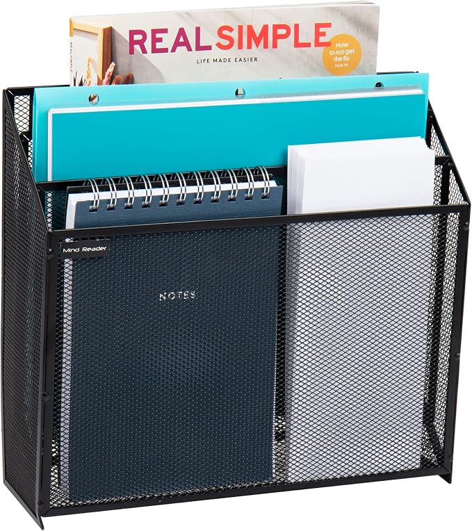 Mind Reader Vertical File Storage, Desktop Organizer, Wall Mount, Metal Mesh by MindReader