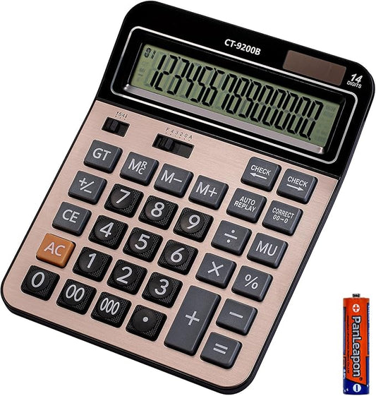 Large Computer Electronic Calculator Counter Solar & Battery Power 14 Digit Display Multi-Functional Big Button for Business Office School Calculating (HY-9200B)-DeskLoop Office