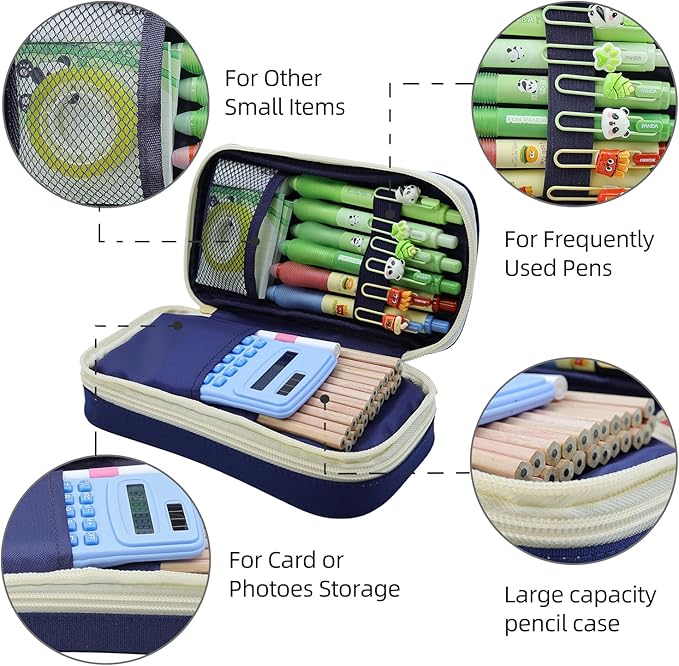 Large Capacity Pencil Case - Durable Zipper Aesthetic Pen Pouch, Big Storage Organizer for School, Office & Travel - Waterproof & Multi-Use (Blue)-DeskLoop Office