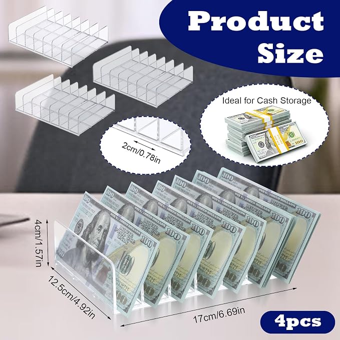 4 Pcs Acrylic Cash Tray for Cash Stuffing Mail Sorter Organizer Desk Organizer - Image 2