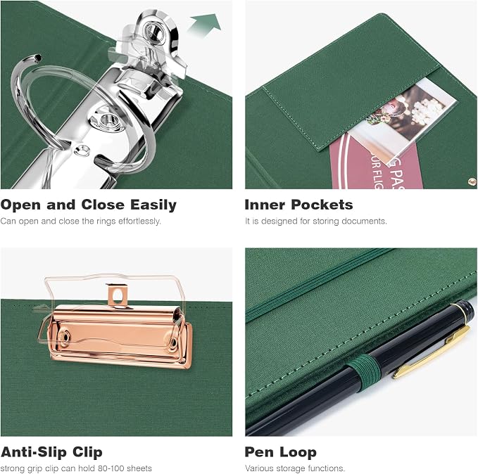 Ospelelf Mini 3 Ring Green Binder 2 inch, 5.5 x 8.5 Small Clipboard Binders - Image 5