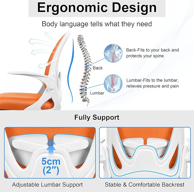 Primy Drafting Chair Tall Office Chair with Flip-up Armrests Executive Ergonomic Computer Standing Desk Chair with Lumbar Support and Adjustable Footrest Ring (Sunset Orange)-DeskLoop Office