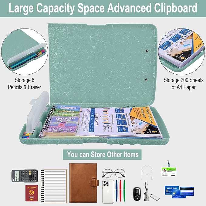 HWPRATO Glitter Clipboard with Storage, Clip Boards 8.5x11 with Pen Holder - Image 3