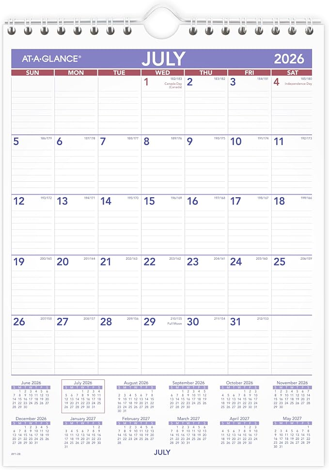 AT-A-GLANCE Wall Calendar 2026-2027 Planner, Academic 12-Month July-June by AT-A-GLANCE