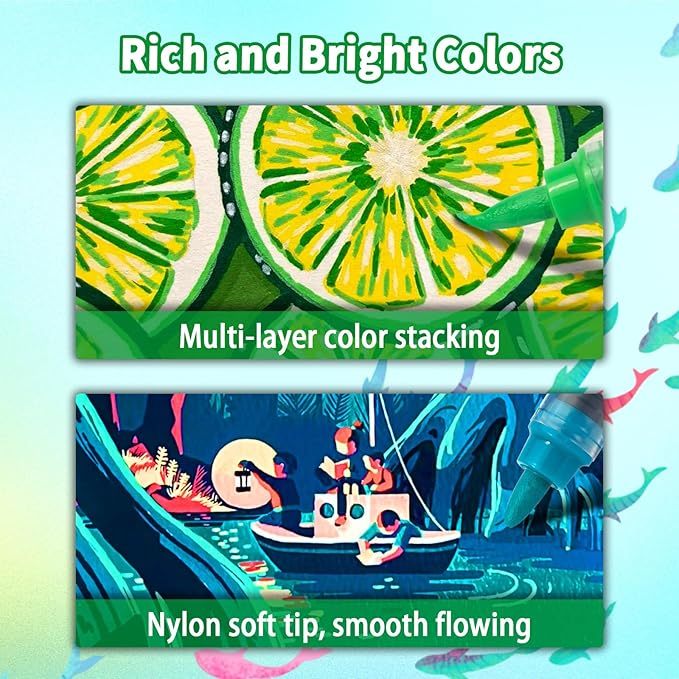 Betem Acrylic Paint Markers Paint Pens, 24 Colors Dual Tip Direct Liquid Acrylic Markers with Automatic Ink Control System, Fine & Brush Tip Art Supplies for Rocks, Wood, Stone, Fabrics, DIY Craft-DeskLoop Office