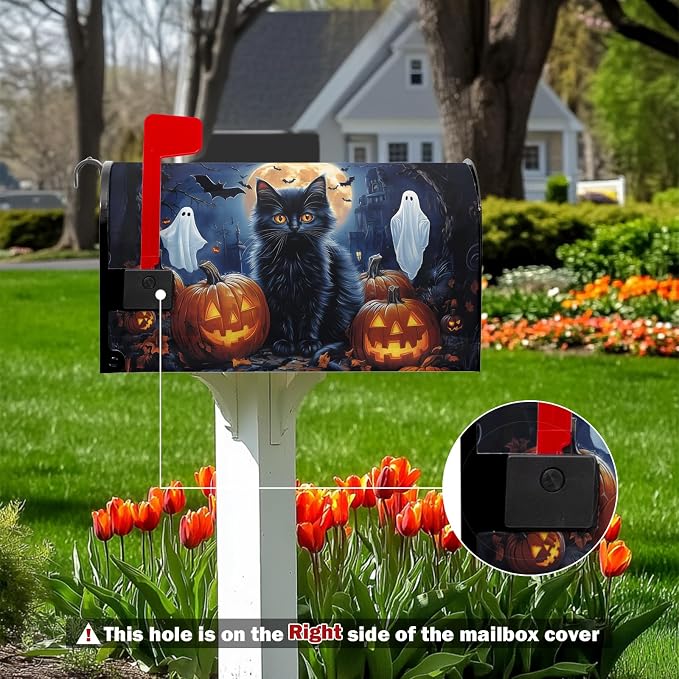 Halloween Night Black Cat Mailbox Covers Pumpkin Maple Leaf Bat Castle Ghost - Image 3