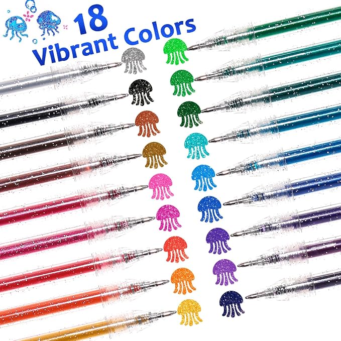 LET'S RESIN PAINT Glitter Gel Pens, 18 Vibrant Colors Sparkle Gel Pen, - Image 2