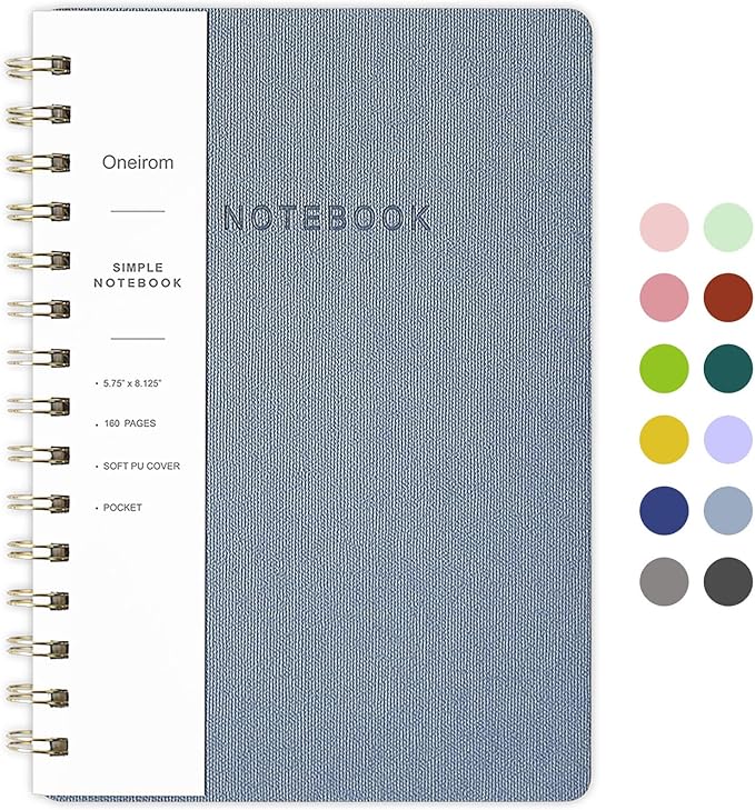 Spiral Notebook-5.75" x 8.125" College Ruled Journal with Inner Pockets and 160 Pages,PU Leather Cover Business Journal, Twin-Wire Binding Notebook Perfect for Office & Home School Supplies-DeskLoop Office