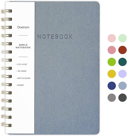 Spiral Notebook-5.75" x 8.125" College Ruled Journal with Inner Pockets and 160 Pages,PU Leather Cover Business Journal, Twin-Wire Binding Notebook Perfect for Office & Home School Supplies-DeskLoop Office