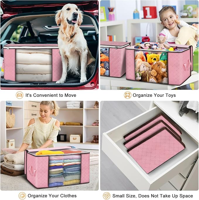 Budding Joy 90L Large Storage Bags, 4 Pack Clothes Storage Bins Foldable Closet - Image 5