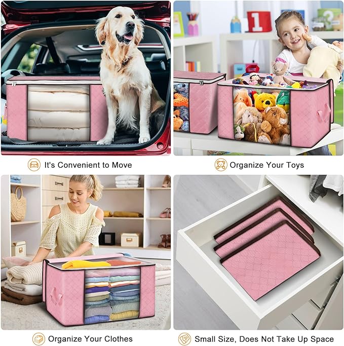 90 L Large Storage Bags, 8 Pack Clothes Storage Bins Foldable Closet Organizer - Image 5