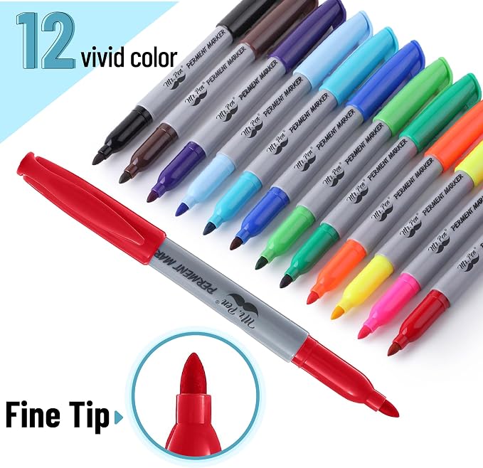 Mr. Pen- Permanent Markers, 12 Pack, Fine Point Markers | Permanent Markers - Image 2