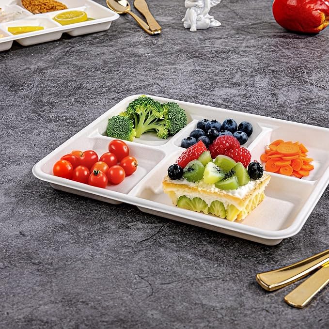WELLIFE 125 Pack Kids Small 5-Compartment Paper Plates, 10.25x8.25 Inch 100% - Image 9