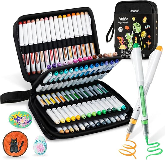 Ohuhu Acrylic Paint Markers Brush Tip: 72 Colors Automatic Ink Control Acrylic by Ohuhu