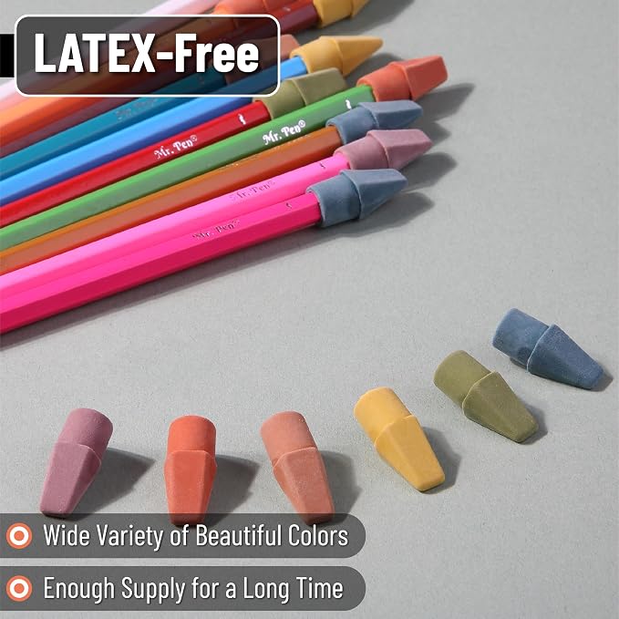 Mr. Pen- Pencil Top Erasers, 120 Pack, Folk Festival Colors | Latex-Free & No - Image 4