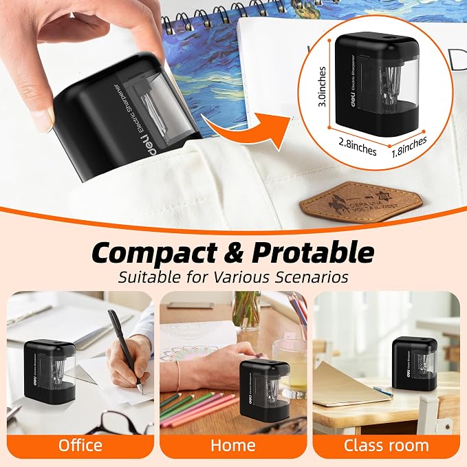 deli Electric Pencil Sharpener, Portable Pencil Sharpener - Image 4