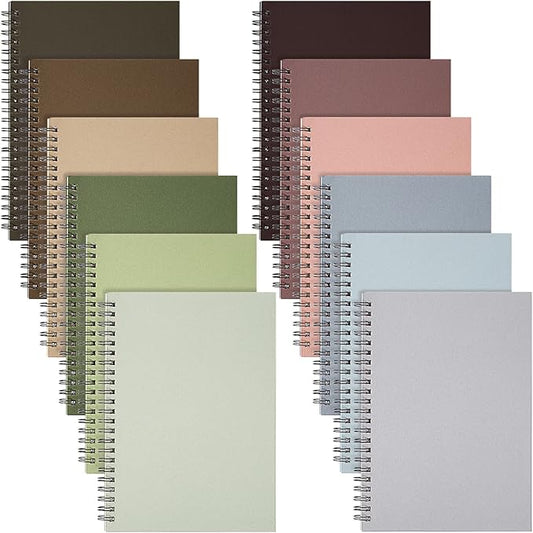 Fuutreo 12 Pcs Spiral Notebook for Work A5 8.3 x 5.7 Inch College Ruled Spiral Journal Notebook Kraft Cover Ruled Paper, 12 Color, 60 Sheets, 120 Pages for Office School(Morandi Color)-DeskLoop Office