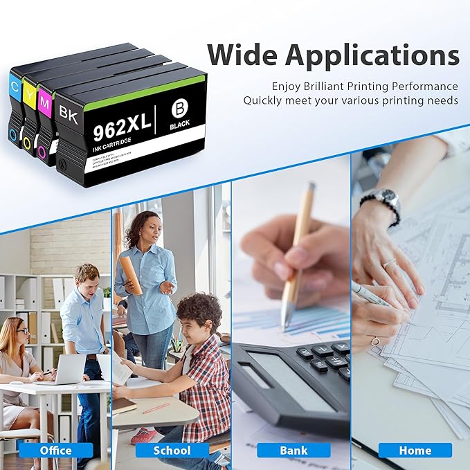 Compatible 962 Ink Cartridge Combo Pack Replacement for HP 962 962 XL Ink Cartridge Black and Color for OfficeJet Pro 9010 9012 9015 9016 9018 9019 9020 9022 9025 Printer, 4-Pack 962XL-DeskLoop Office