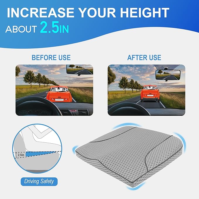 Car Seat Cushion, Comfortable Memory Foam Seat Pillow for Driving, Sciatica-Back Pain Relief, Cushion for Car-Truck, Office, Wheelchair - Mesh Gray-DeskLoop Office