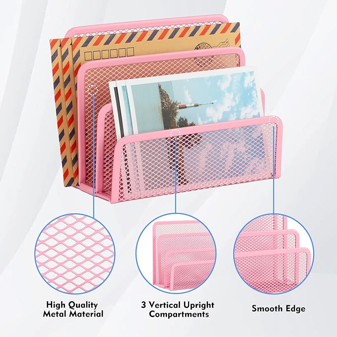 EASEPRES Desk Mail Organizer, Office Small Desktop Metal Mesh Envelope Letter - Image 3