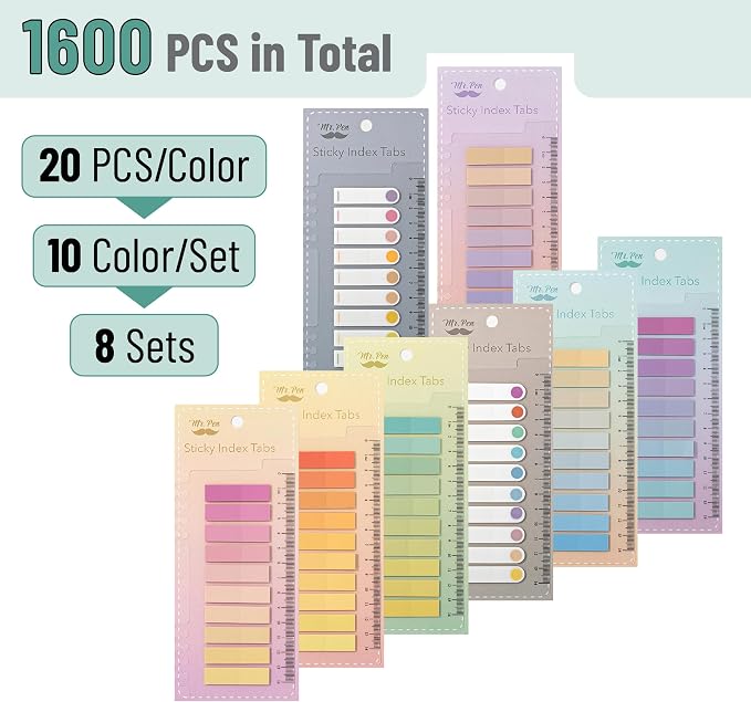 Mr. Pen- Colorful Sticky Tabs, Translucent Page Markers | Water-Resistant Book - Image 2