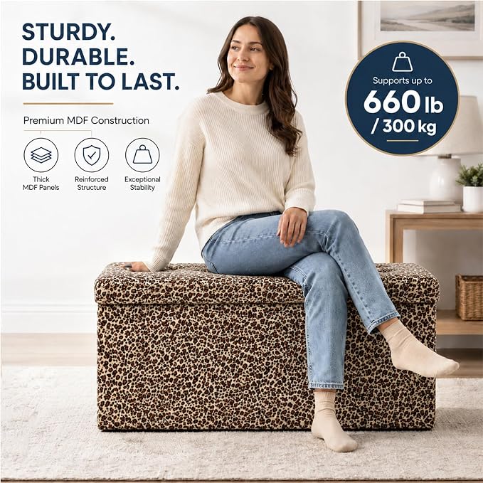 ALASDO 30 Inch Folding Storage Ottoman Bench - Image 3