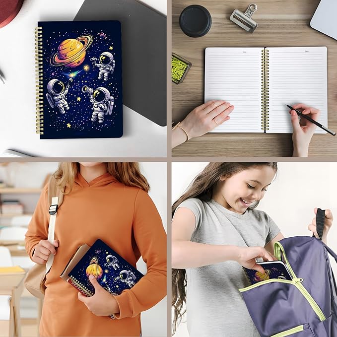 Cute Spiral Notebook journal B5 Aesthetic Pretty Design for Women Girls Kawaii with Pocket, 10 x 7.2 inch, Lined, Astronaut-DeskLoop Office