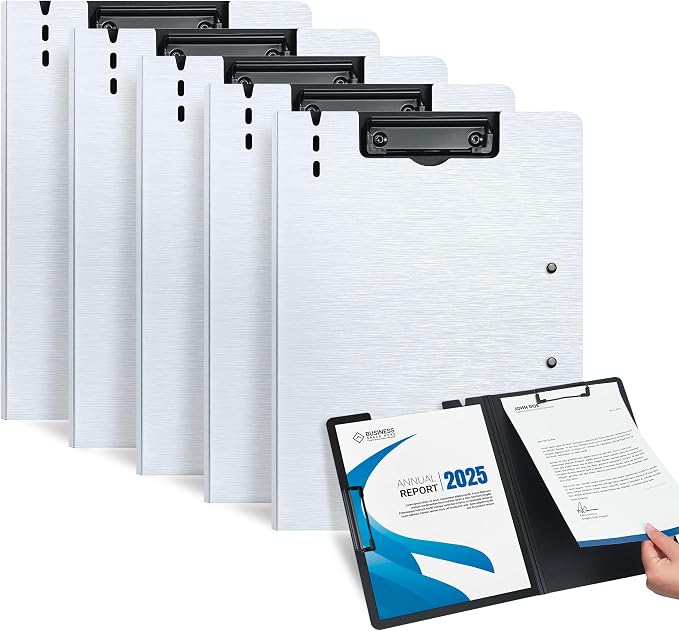 Clipboard Folder, with Dual Metal Clips, Embossed-Texture, Folding 360° Rotating by WORPSON