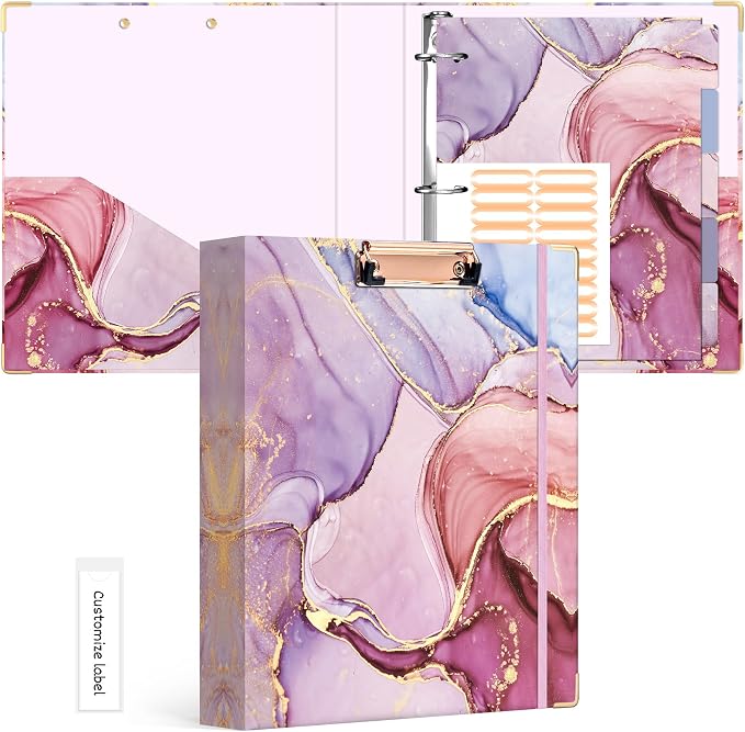 Ospelelf 3 Ring Binder 1.5 Inch, File Folder Labels, Paper Marble Binders by OspelelfOfficeSupplies