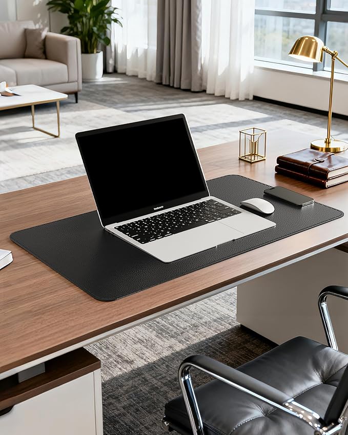YSAGi Genuine Leather Desk Mat, 23.6"x13.8" Office Desk Pad, Thick Desk Pad Mat - Image 2