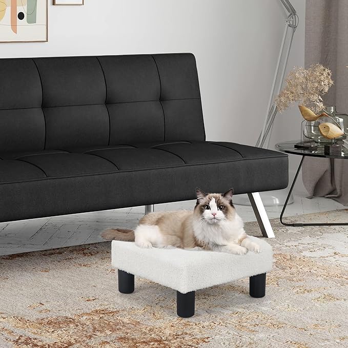 Joveco Small Foot Rest Stool Ottoman, Square Boucle Upholstered Footrest with Plastic Legs, Under Desk Footstool for Chair, Office, Living Room, White-DeskLoop Office