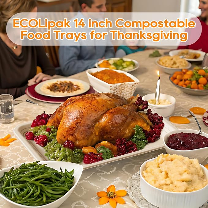 ECOLipak 50 Pack 14 Inch Disposable Food Crawfish Trays, Compostable Large - Image 8