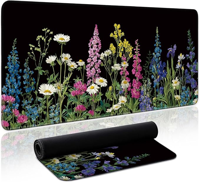 Aesthetic Desk Mat, Cute Starlit Floral Desk Pad Protector by Zotia
