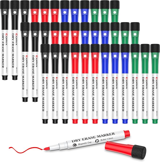Comix Magnetic Dry Erase Markers, Fine Tip Whiteboard Markers by Comix