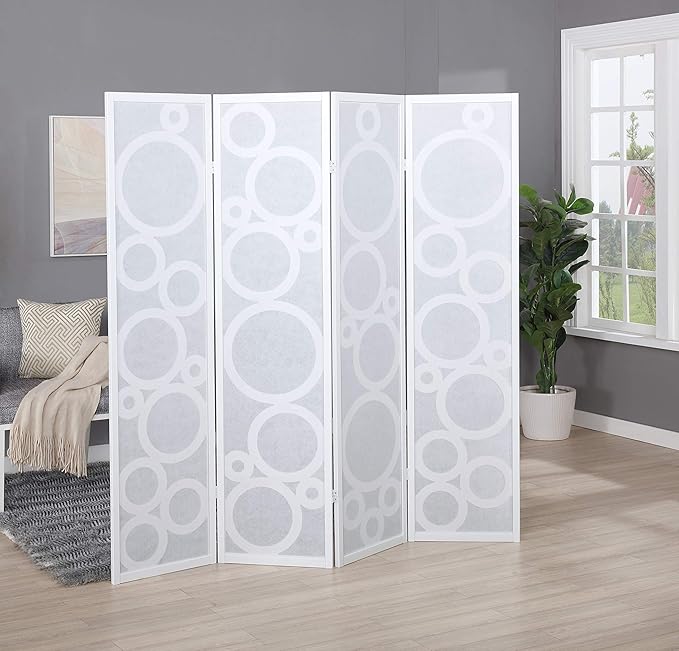 NicBex Room Divider 4 Panel Room Dividers with Circle Pattern Partition Room Dividers and Folding Privacy Screens Wall Divider for Home, Office, Room Separation,70" W x 1" D x 70" H, White-DeskLoop Office