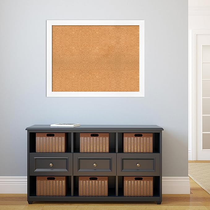 Amanti Art Natural Cork Board for Wall, 29x37 Vision Board with White Frame, Large Corkboard Office Decor for Home Organization, Modern Corkboard Pinboard to Display Items for Home Organization in-DeskLoop Office