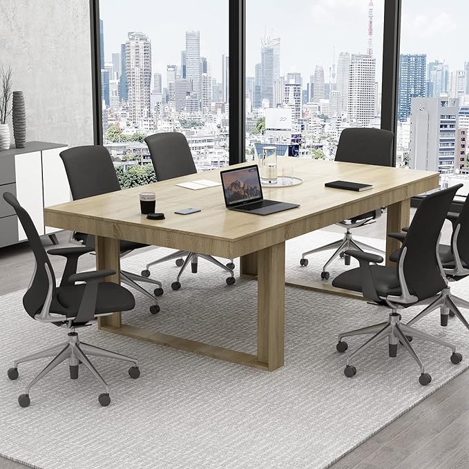 ECACAD 7FT Conference Table for 6-8 People, Large Rectangular Meeting Table, Modern Seminar Table for Office Meeting Conference Room, Brown (86.6”L x 47.2”W x 29.4”H)-DeskLoop Office