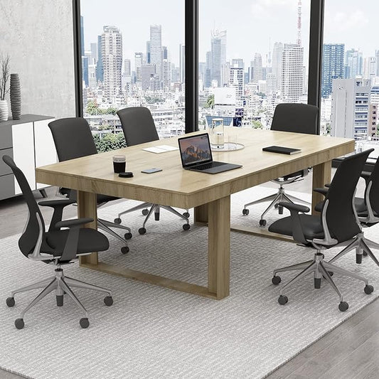 ECACAD 7FT Conference Table for 6-8 People, Large Rectangular Meeting Table, Modern Seminar Table for Office Meeting Conference Room, Brown (86.6”L x 47.2”W x 29.4”H)-DeskLoop Office