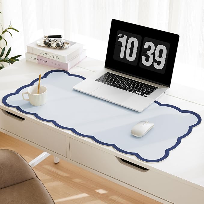 Scalloped Desk Mat, 31.5" x 15.7" Navy Blue Large Cute Aesthetic Desk by Ohocut