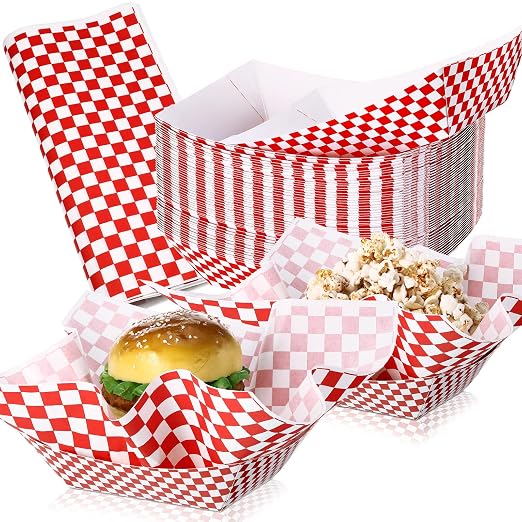 Geosar 100 Pcs Gingham Party Supply Disposable Paper Food Tray Bulk Disposable by Geosar