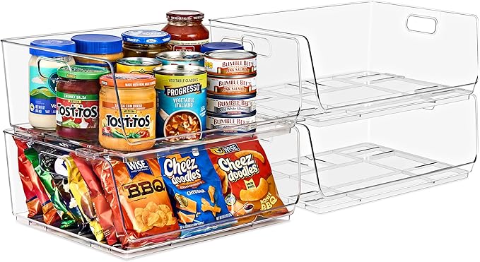 Sorbus Stackable Storage Bins Open Front - Pantry Bins for Storage and Organization - Acrylic Stackable Bins for Kitchen - Clear Pantry Organizer Bin (Large 4 Pack)-DeskLoop Office