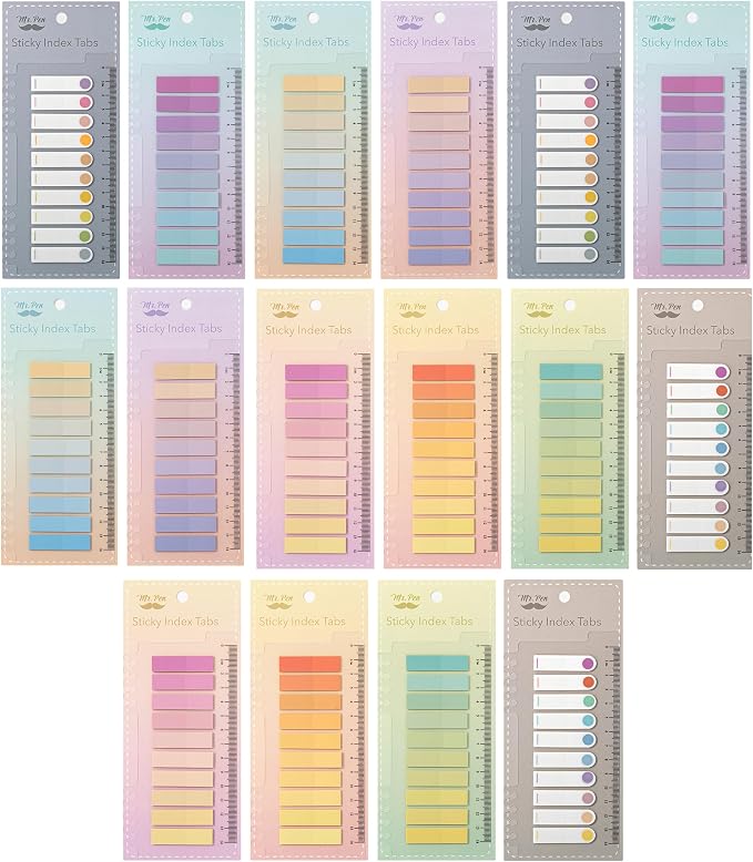 Mr. Pen- Colorful Sticky Tabs, 16 Sets, Translucent Page Markers | by MrPen
