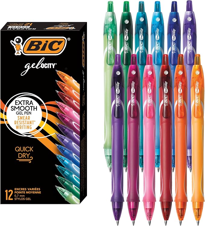 BIC Gelocity Quick Dry Assorted Colors Gel Pens, Medium Point, School Supplies by BIC