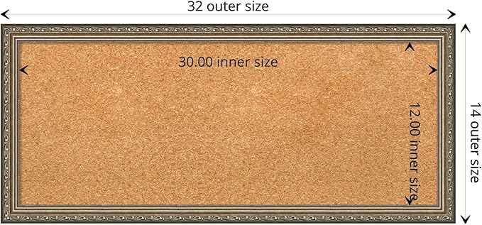 Amanti Art Natural Cork Board for Wall, 14x32 Vision Board with Silver Wood Frame, Medium Corkboard Office Decor for Home Organization, Traditional Corkboard Pinboard to display items for home-DeskLoop Office