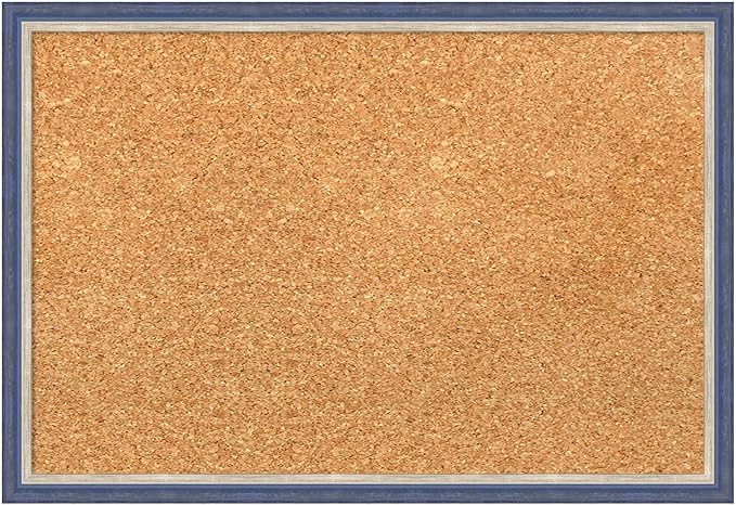 Amanti Art Natural Cork Board for Wall, 13x19 Vision Board with Blue Wood Frame, Small Corkboard Office Decor for Home Organization, Modern Corkboard Pinboard to Display Items for Home Organization-DeskLoop Office