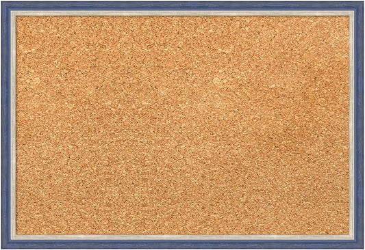 Amanti Art Natural Cork Board for Wall, 13x19 Vision Board with Blue Wood Frame, Small Corkboard Office Decor for Home Organization, Modern Corkboard Pinboard to Display Items for Home Organization-DeskLoop Office