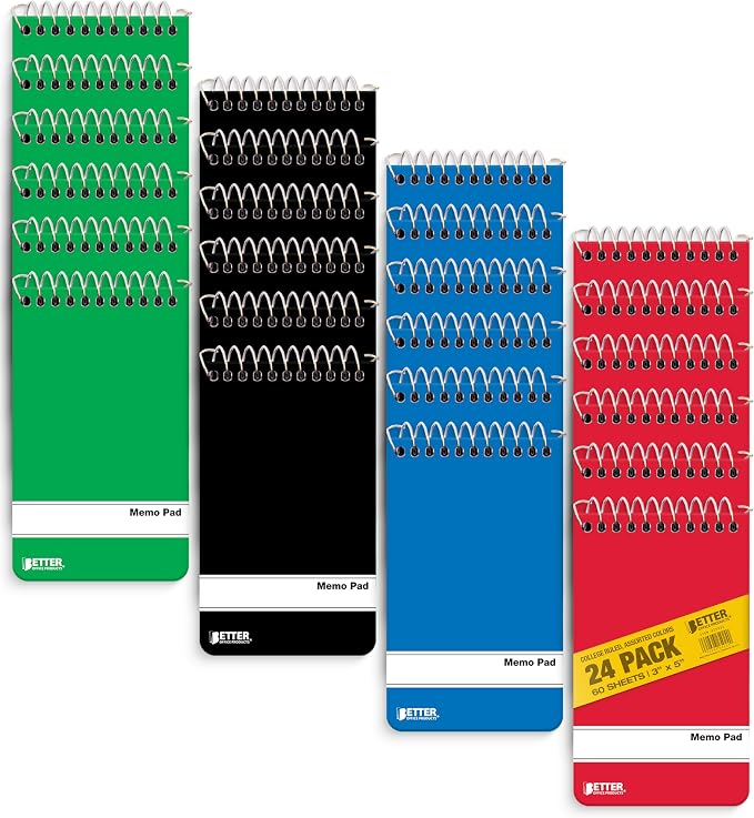 Better Office Products Memo Pads, 24 Pack 3x5 inches, 60 Sheets, College Rule by BetterOfficeProducts